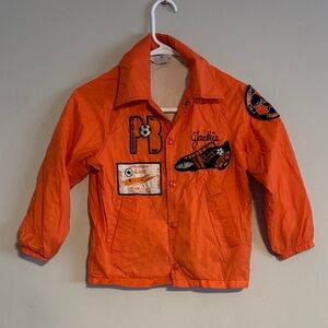 VTG 1983 Kids David Peyser Orange Jacket with Patches Sz. Small